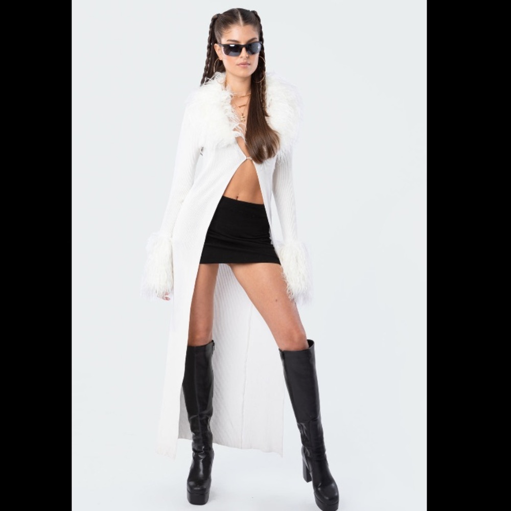 Edikted White faux fur Cardigan